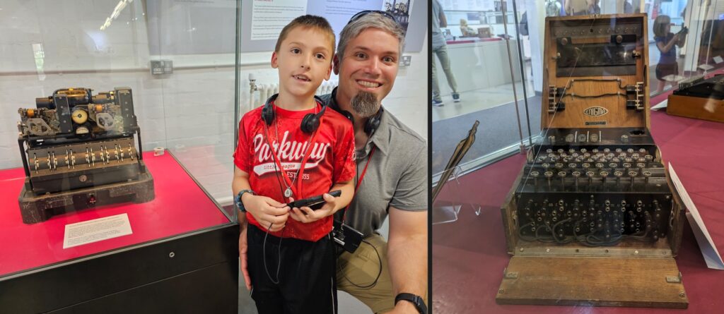 Lorenz and Enigma Machines on display at Bletchley Park
Visiting Bletchley Park